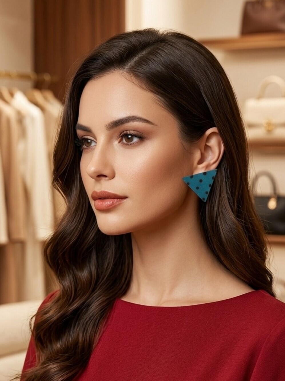 Triangle Teal Polka Dot Art Deco Earrings
